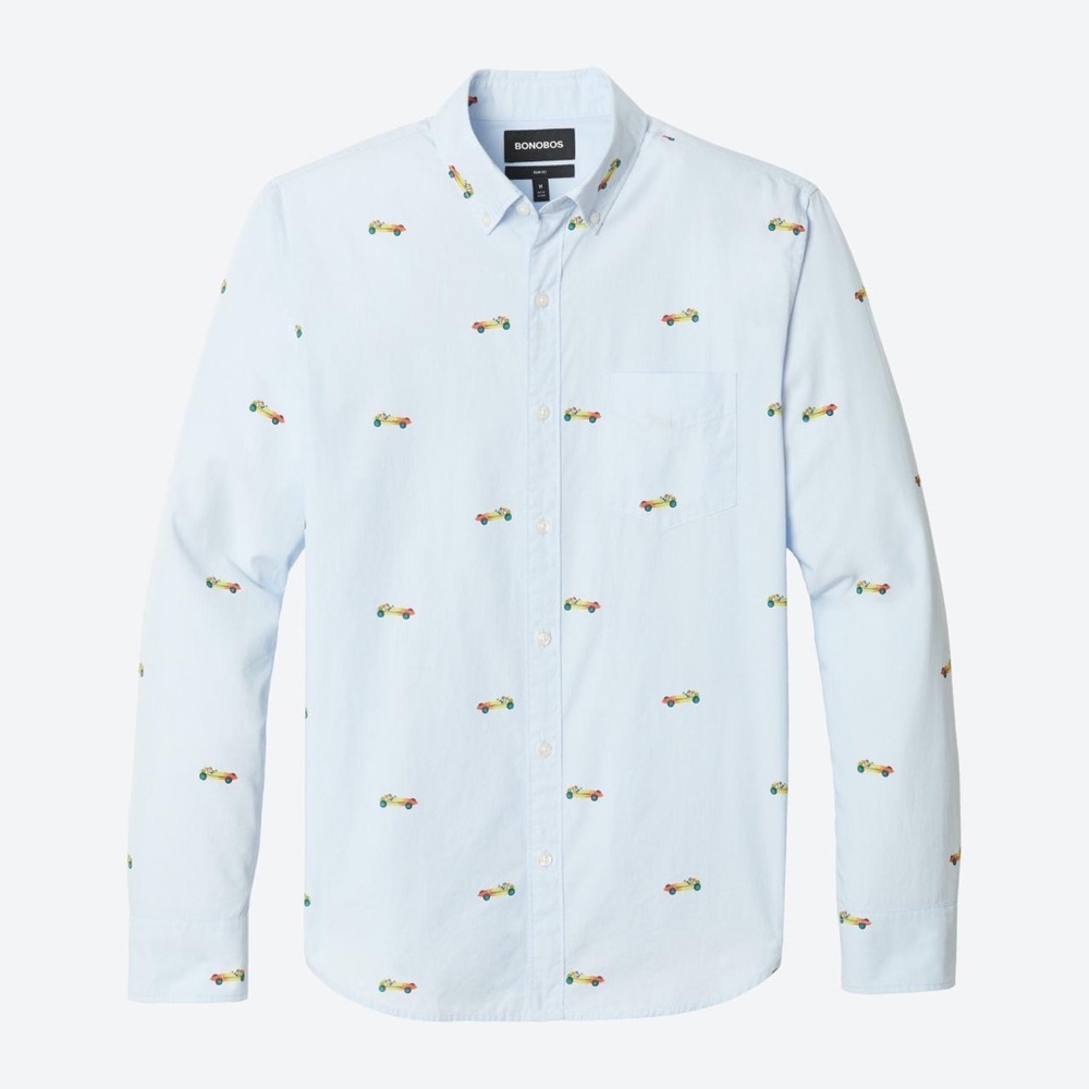 Bonobos Racecar print Medium Button Long Sleeve Light Blue Shirt